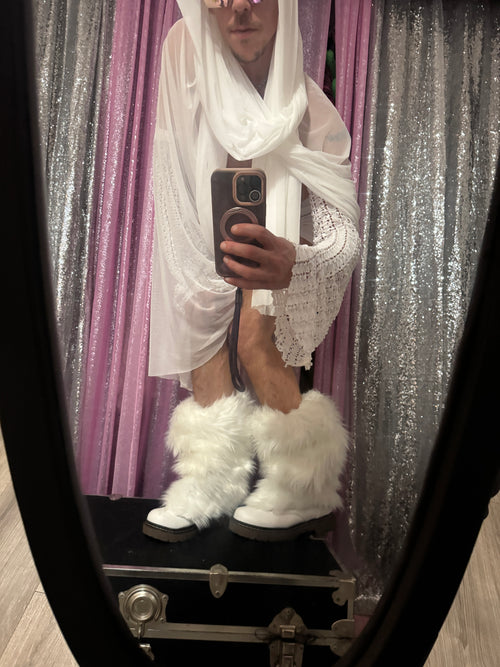 fur rave adjustable leg warmers/boot covers