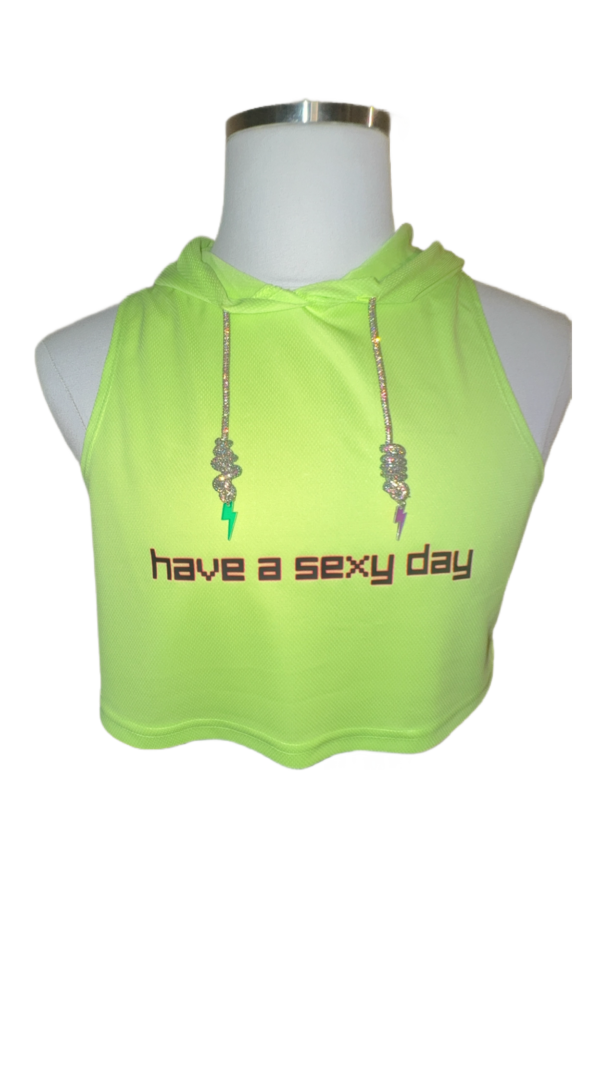 ‘seggsy day’ neon green crop hoodie image 2