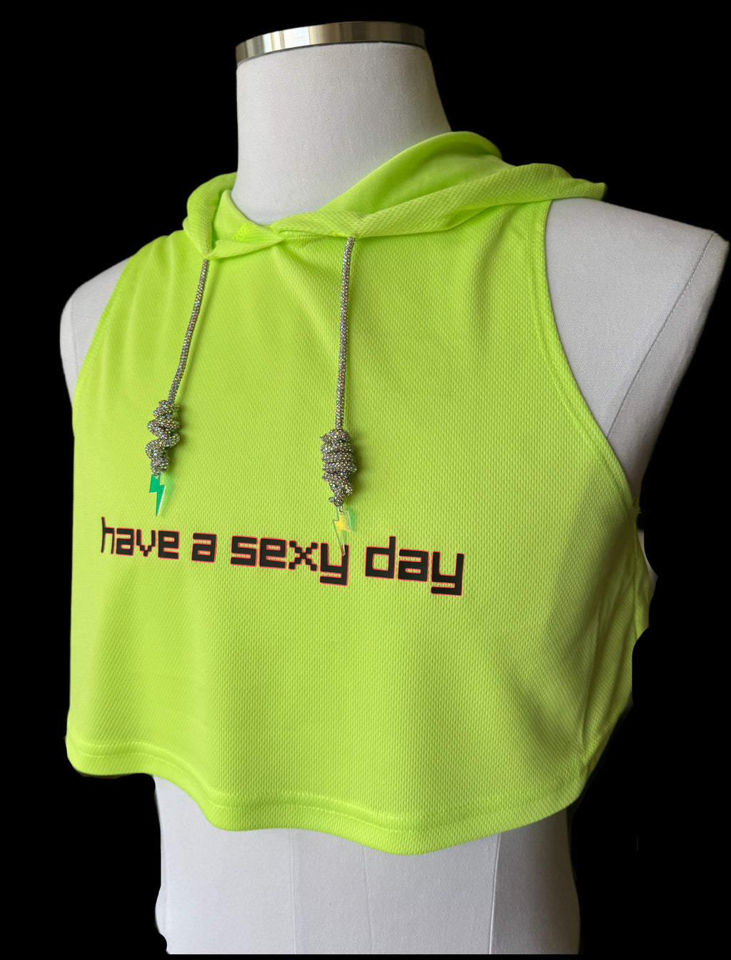 ‘seggsy day’ neon green crop hoodie image 0